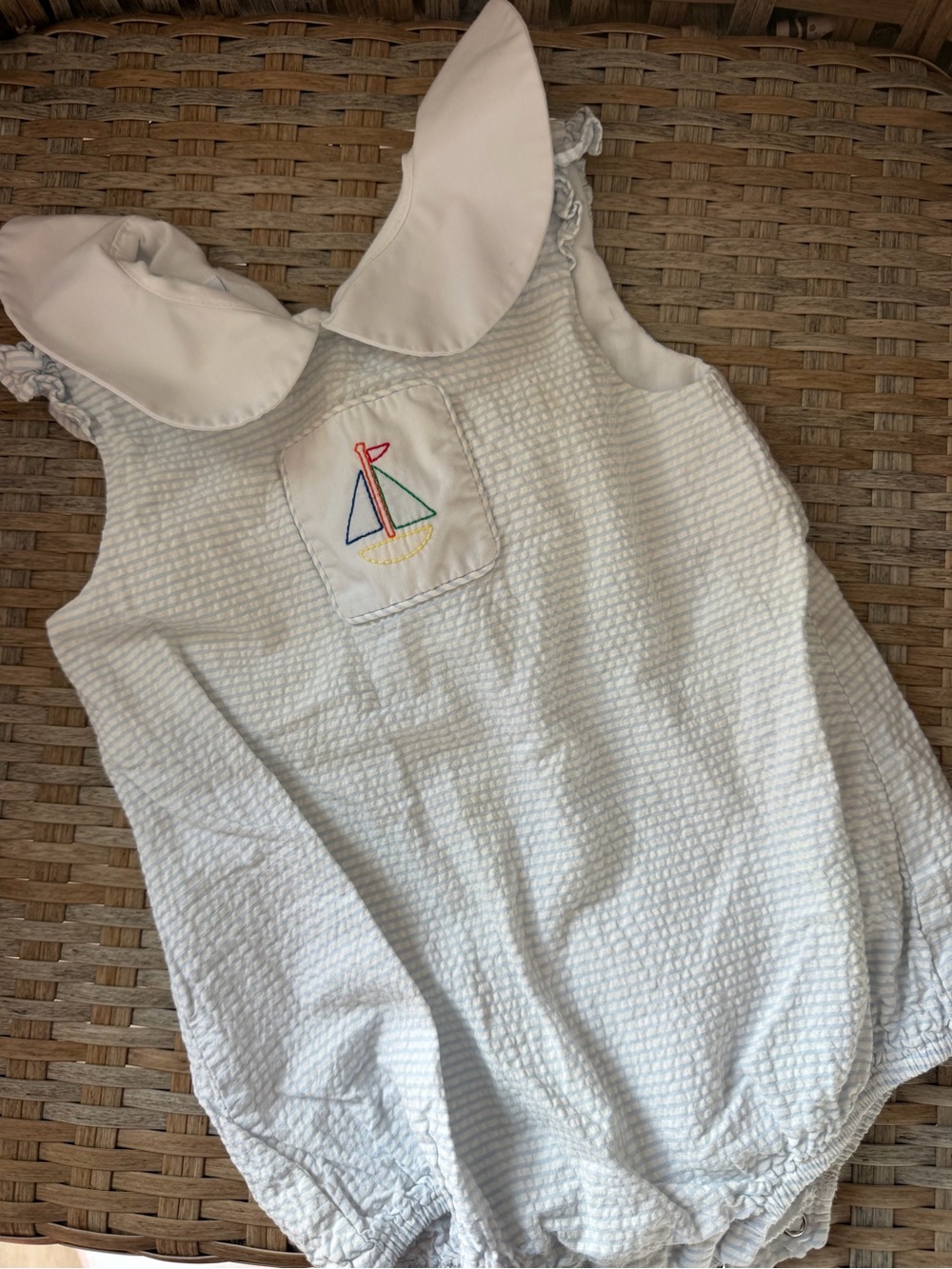 Little English Girls Ruffled Seersucker Sailboat One-Piece